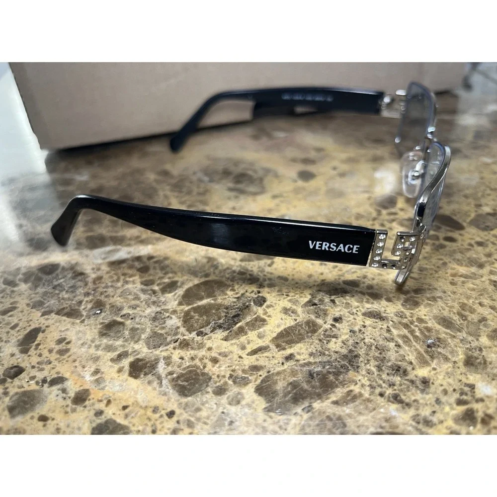 Versace MOD 1028-B 1000 Square Black Silver Eyeglasses Crystals Frame 55-16-135
